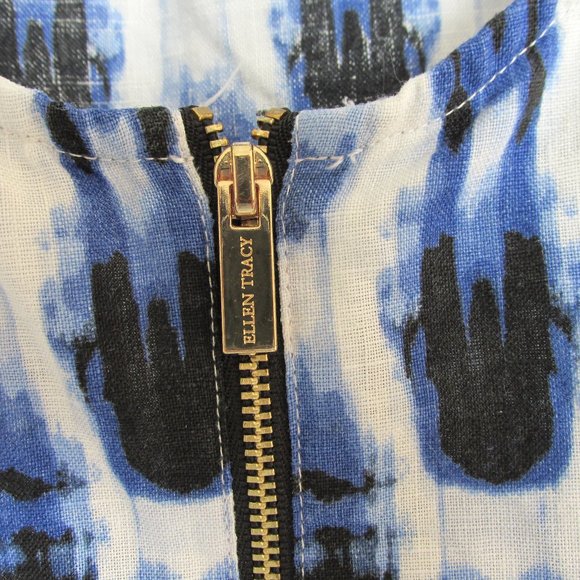 Ellen Tracy Blue & White Linen Zipper Tank Top - Picture 2 of 8